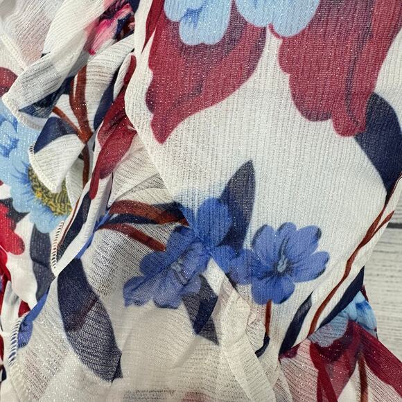 French Connection Women's White Floral Ruffle Sleeveless Spring Blouse Size 4 - Picture 4 of 9